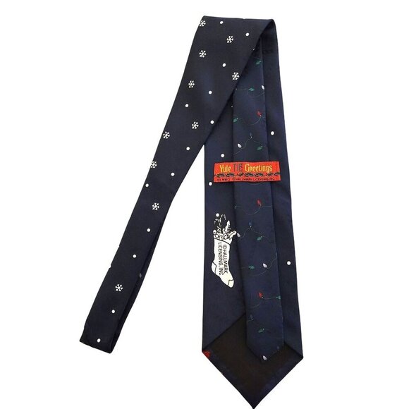 Christmas Santa Reindeer Tie 58" Black Graphics Poly Yule Tie Greetings Hallmark - Picture 3 of 7